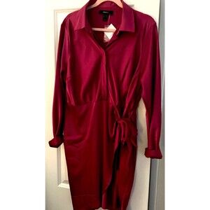 Forever 21 Deep Pink Satin Dress Faux Wrap Dress Plus Size 0X Brand New With Tag